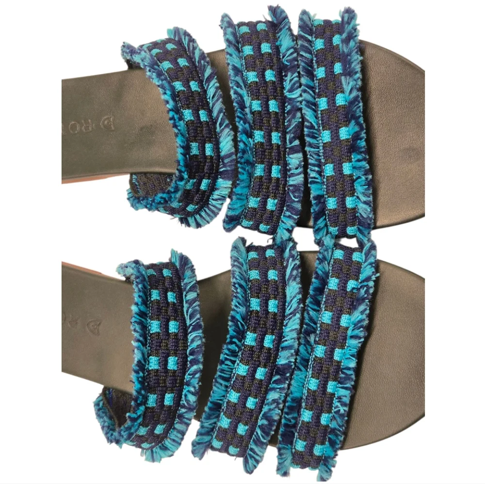 NEW Limited Edition Rothy’s Triple Band Teal Navy Blue‎ Fringe Sandals Size 8.5